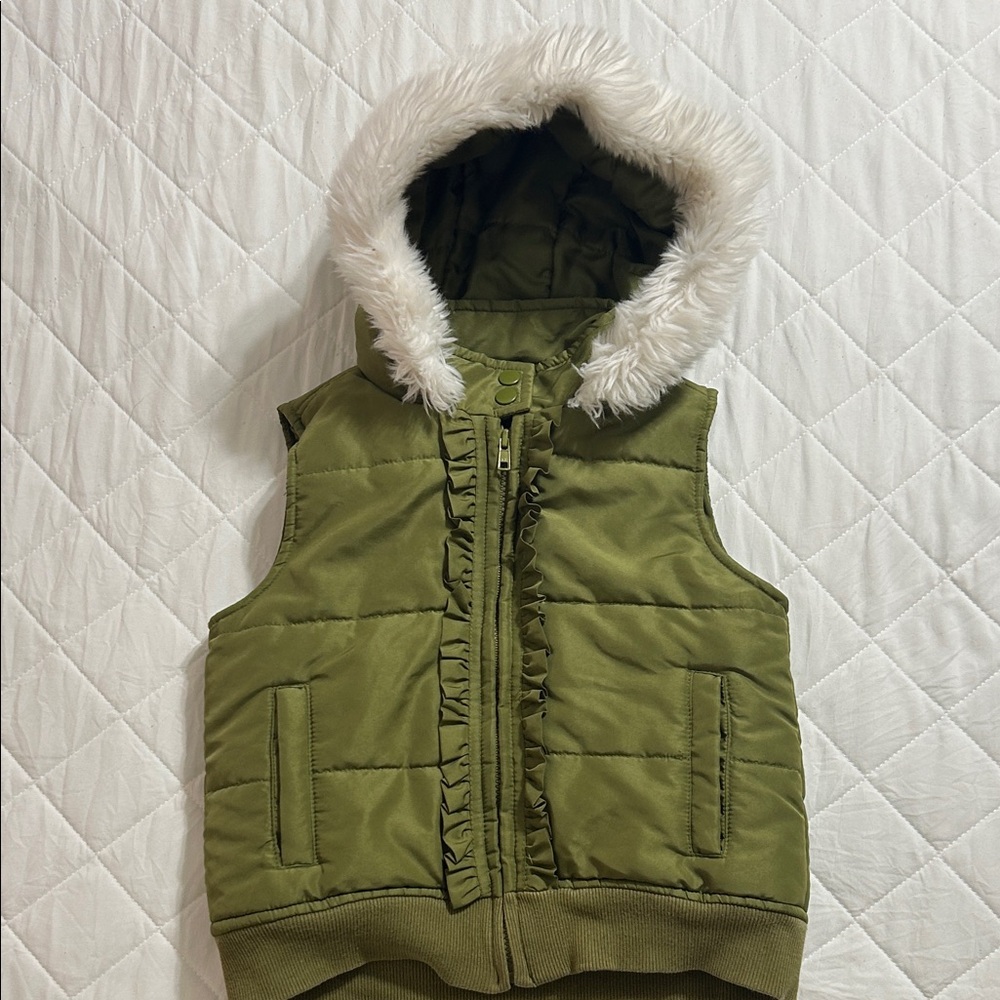 Gymboree Olive Green Vest with Faux Fur Hood